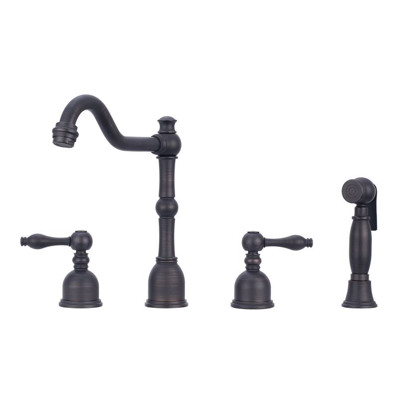 Two-Handles Widespread Kitchen Faucet with Side Sprayer - Oil Rubbed Bronze