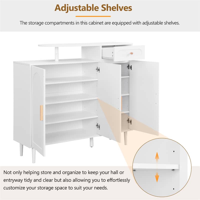 Elegant Shoe Cabinet with Arched Doors and Drawer