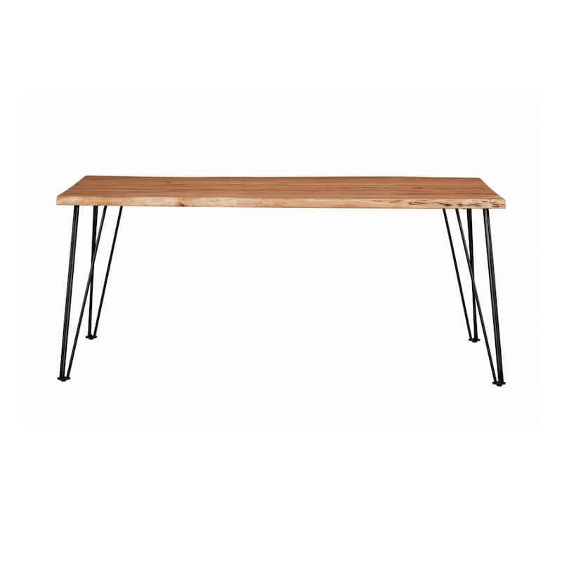 Wooden Dining Table with Live Edge Details and Metal Legs, Brown