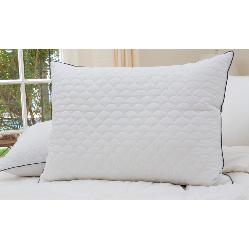 Nikki Chu Scallop Quilted Pillow - White with Charcoal Piping