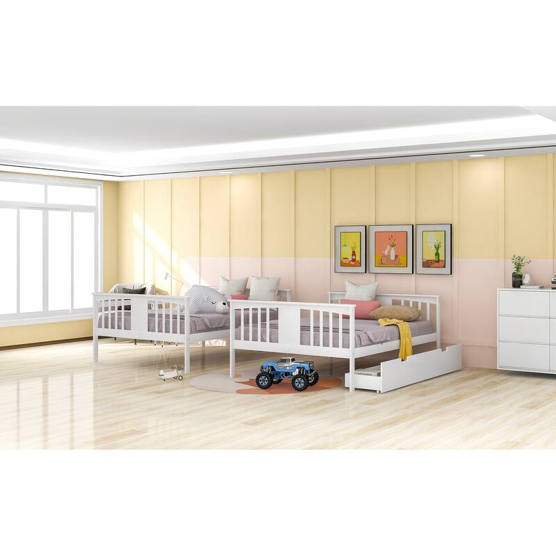 Roomfitters Full Over Full Bunk Bed with Drawers and Ladder, Solid Wood Frame for Bedroom or Guest Room