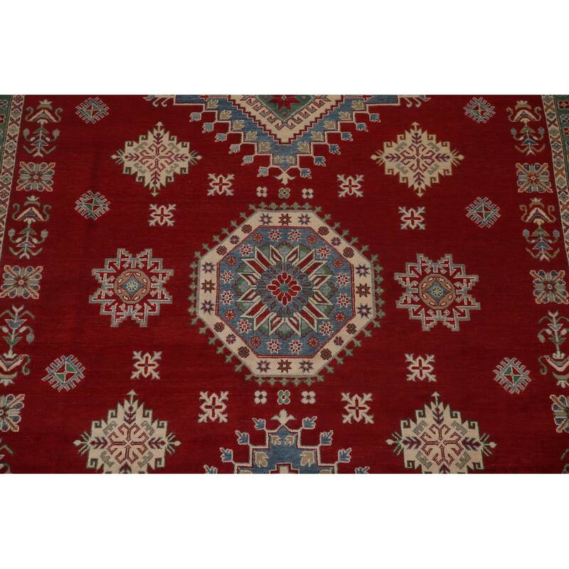 Red Geometric Kazak Oriental Area Rug Handmade Traditional Wool Carpet - 9'7" x 13'1"