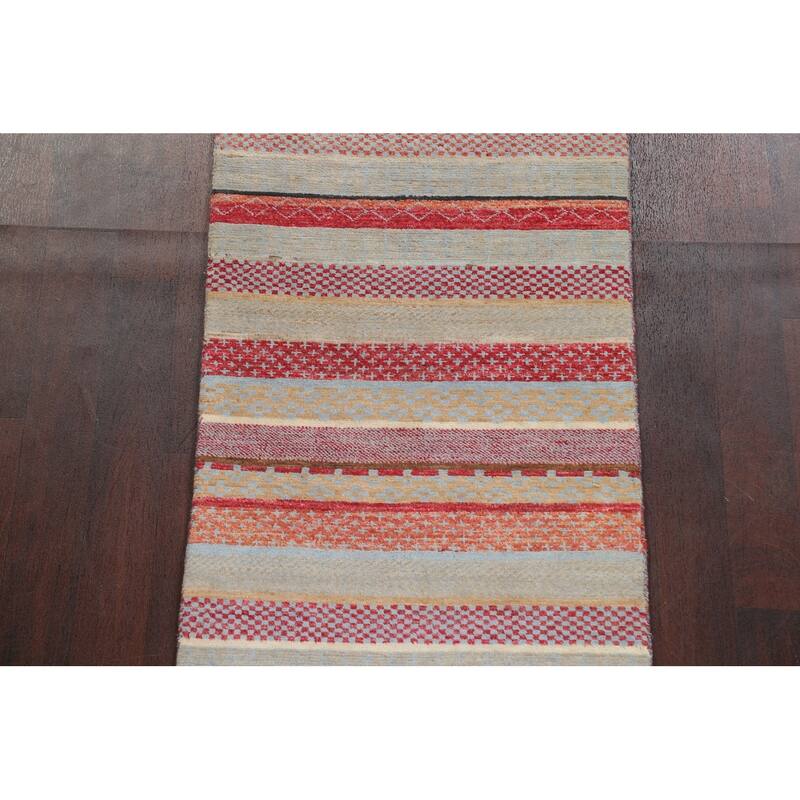 Striped Oriental Gabbeh Kashkoli Runner Rug Hand-knotted Wool Carpet - 2'8" x 11'11"