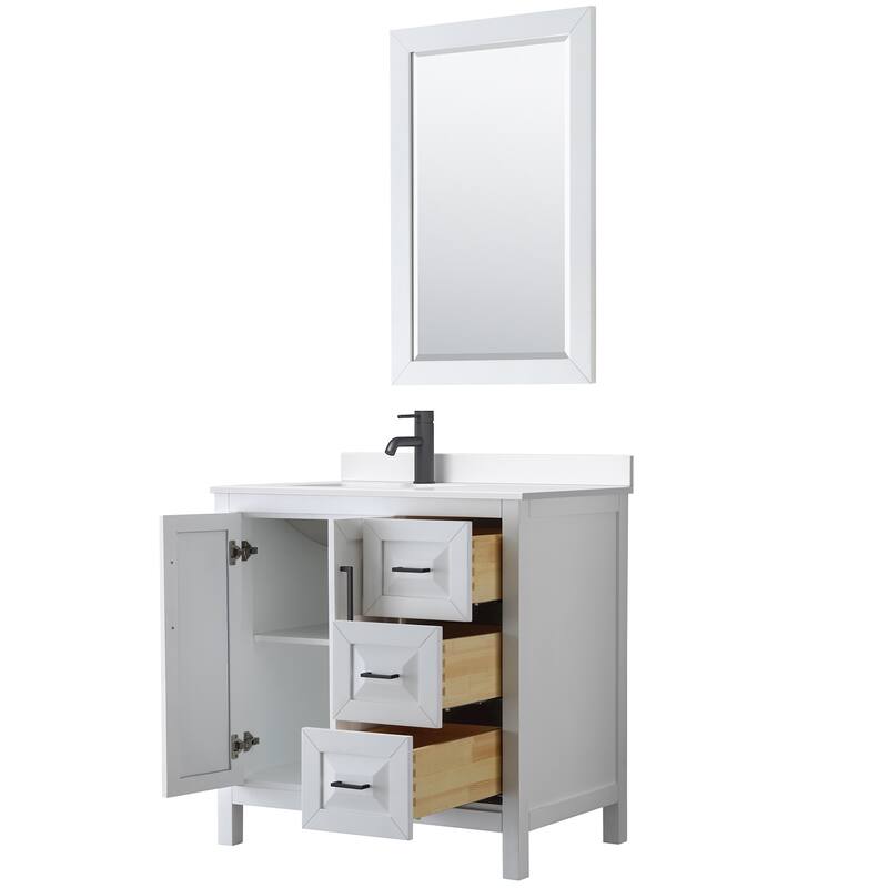 Daria 36-inch Single Vanity, Single Hole Quartz Top, 24-inch Mirror