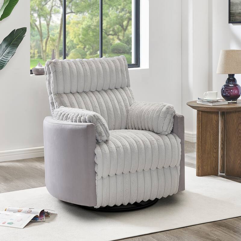 Swivel Recliner Chair with 360° Rotation, Manual Recline & Plush Arms - Gray