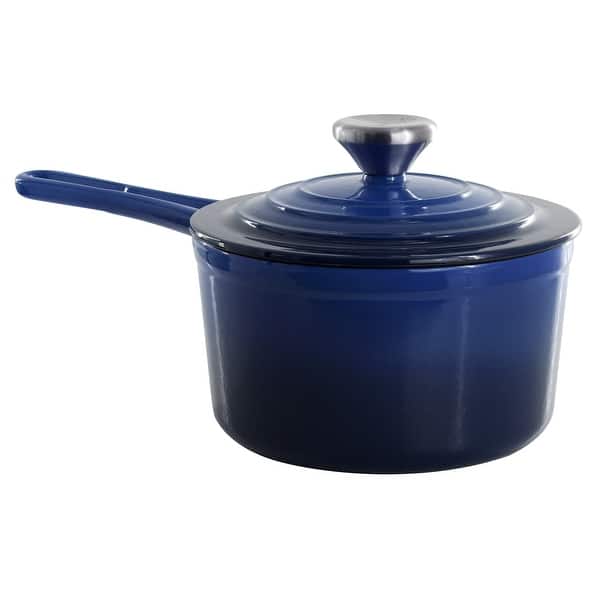slide 2 of 8, MegaChef 2 Quart Enameled Cast Iron Sauce Pan in Gradient Dark Blue