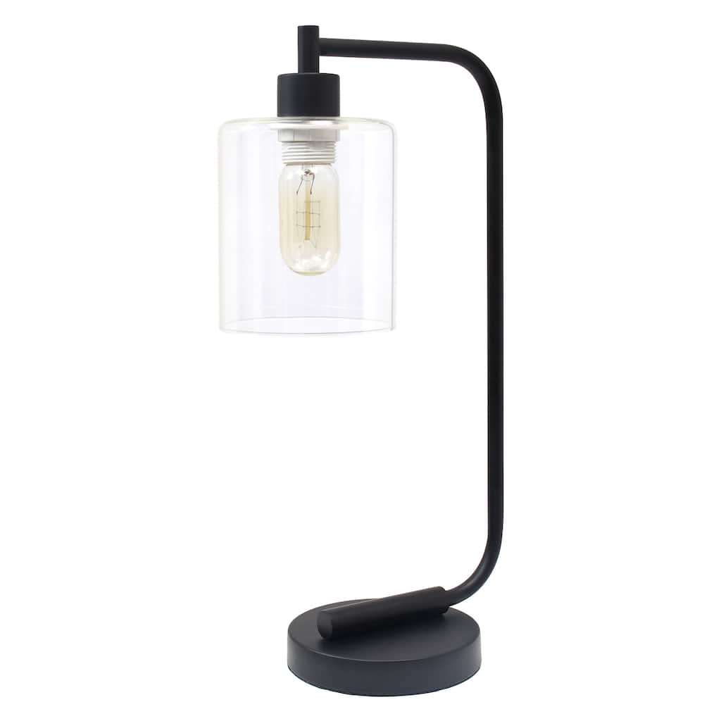 Antique Style Industrial Iron Lantern Desk Lamp with Glass Shade