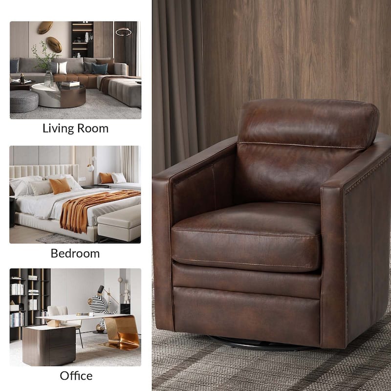 Jorge 28.74" Wide Genuine Leather Swivel Chair with Arms