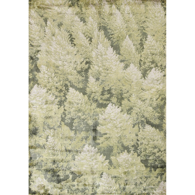 Green Abstract Modern Area Rug Hand-knotted Wool Carpet - 4'8"x 6'6"