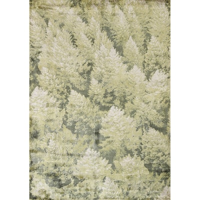 Green Abstract Modern Area Rug Hand-knotted Wool Carpet - 4'8"x 6'6"