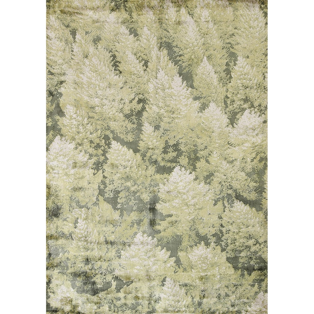 Green Abstract Modern Area Rug Hand-knotted Wool Carpet - 4'8"x 6'6"