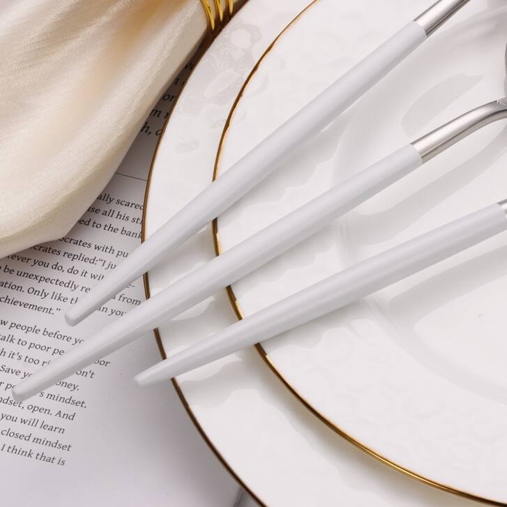 20 Pc Flatware Set Silver with White Morne Handles