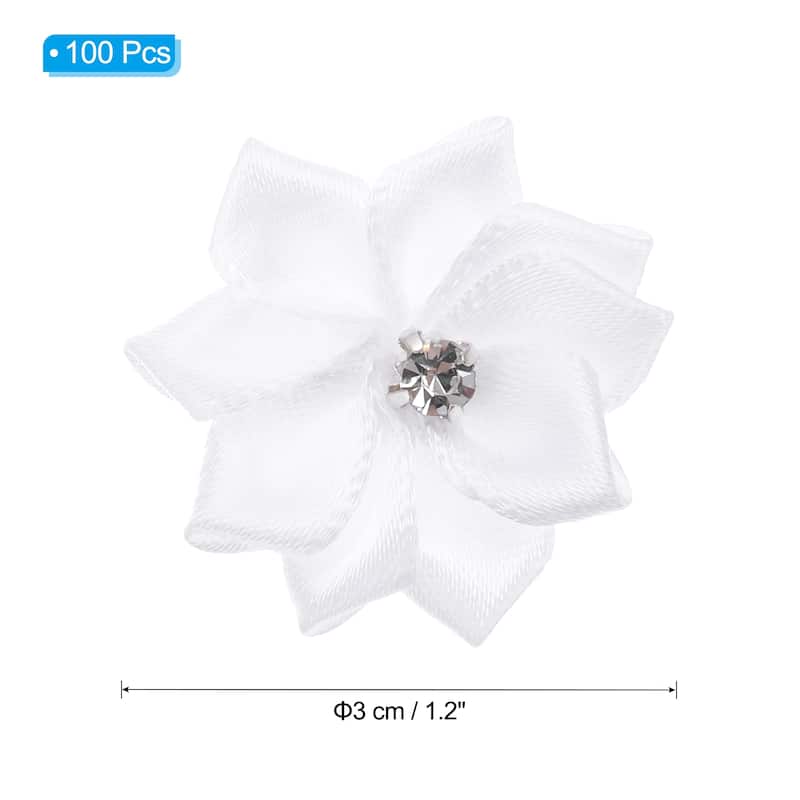 100Pcs Small Ribbon Flowers Satin Ribbon Flowers Mini Fabric Flower - 3cm - White