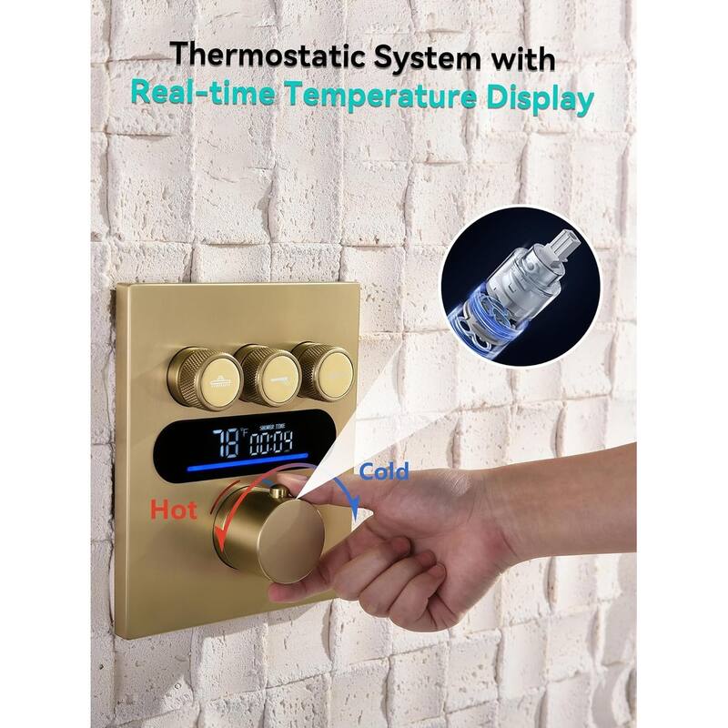 Lefton Shower System in Fahrenheit Display, 10” Overhead Shower Head with Handheld Spray Showerhead and Bathtub Faucet, SSWM2502