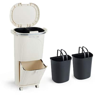 Costway 10 Gallon Kitchen Trash Can with Lid, 2 Removable Buckets, - Beige