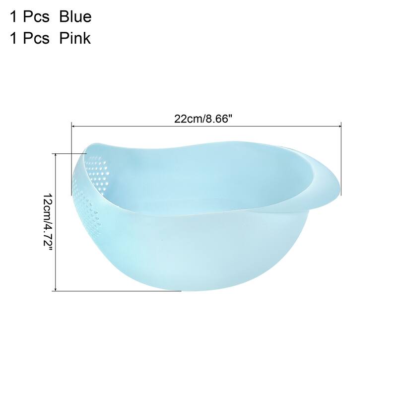 Kitchen Rice Washing Strainer Fruit Vegetable Container Drain Basket - Blue+Pink