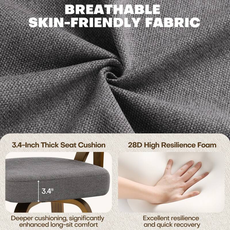 Mid-Century Upholstered Swivel Bar Stool/ Counter Stools with Curved Back - 37.5"H x 20.9"W x 19.9"D