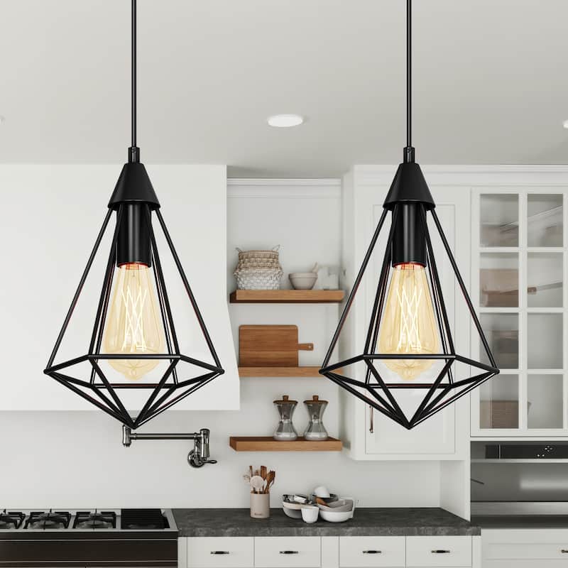 Moasis 2/4 Industrial Pendant Lights, Hanging Lights with E26 Lamp Holder - Set of 2 - Black