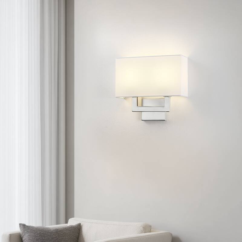 Wall Sconce Light With White Fabric Shade