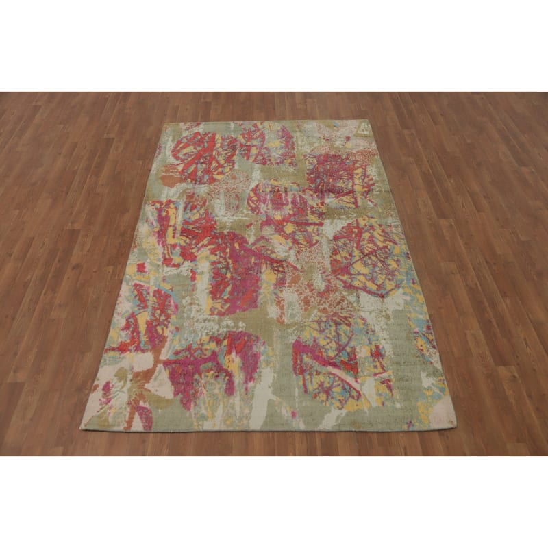 Hand-knotted Modern Silk Multi-Colored Abstract Oriental Area Rug - 7' 11'' X 5' 0''