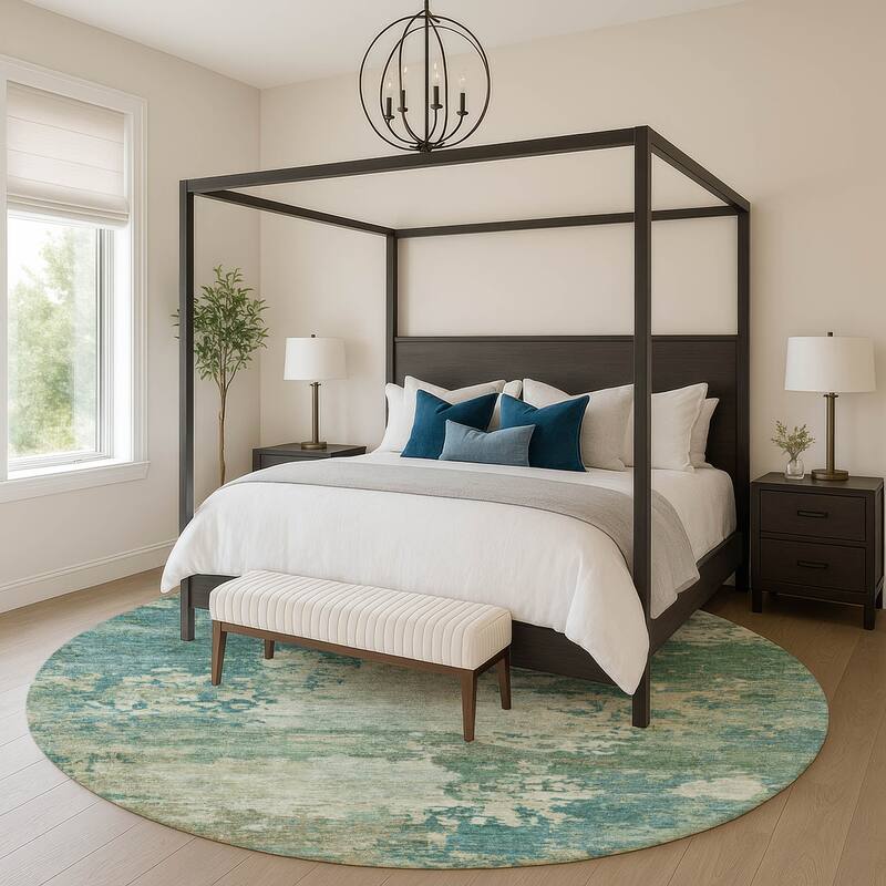 Premium Washable Super Soft Abstract Contemporary Mayfield Rug - Teal - 8' x 8'