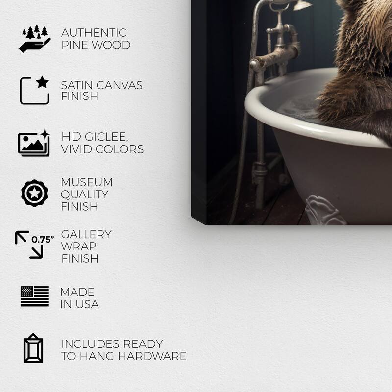 Wynwood Studio Canvas Animals Cooling off in the tub Brown and Traditional Wall Art Canvas Print
