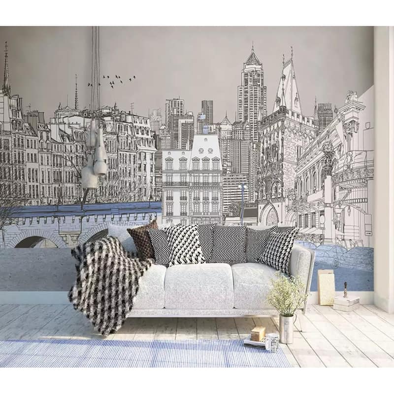 GK Wall Design Charcoal City London Cityscape Drawing Removable Wallpaper