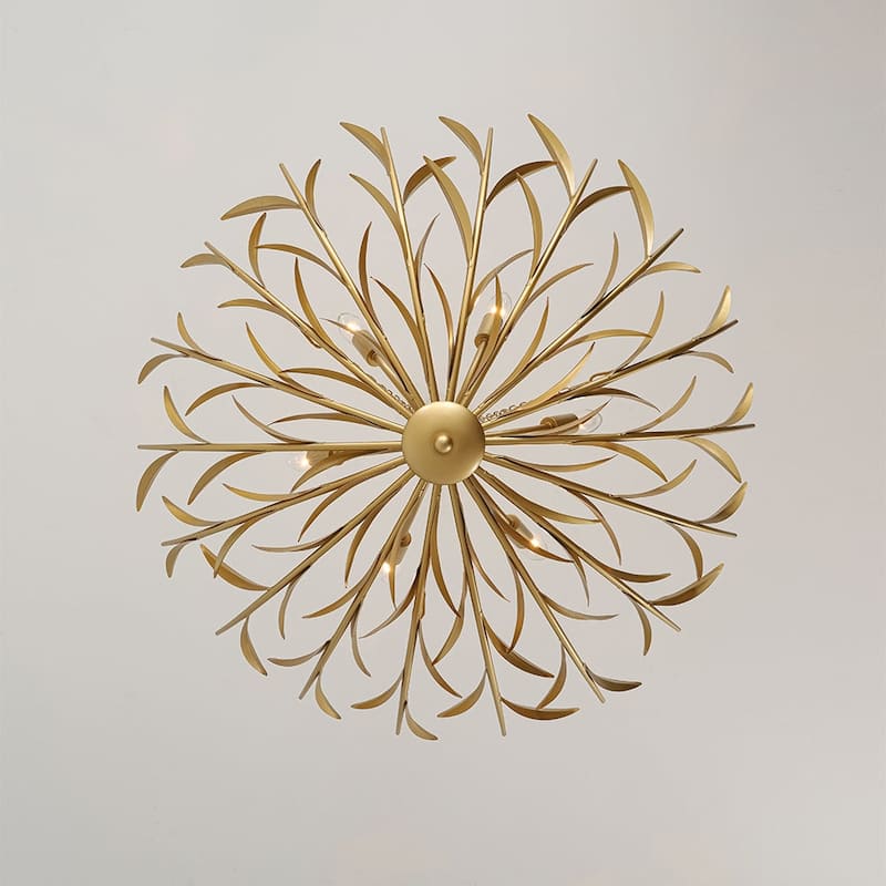 French Luxury Large Iron Gold Floral Round Cage Chandelier - 33.5 in