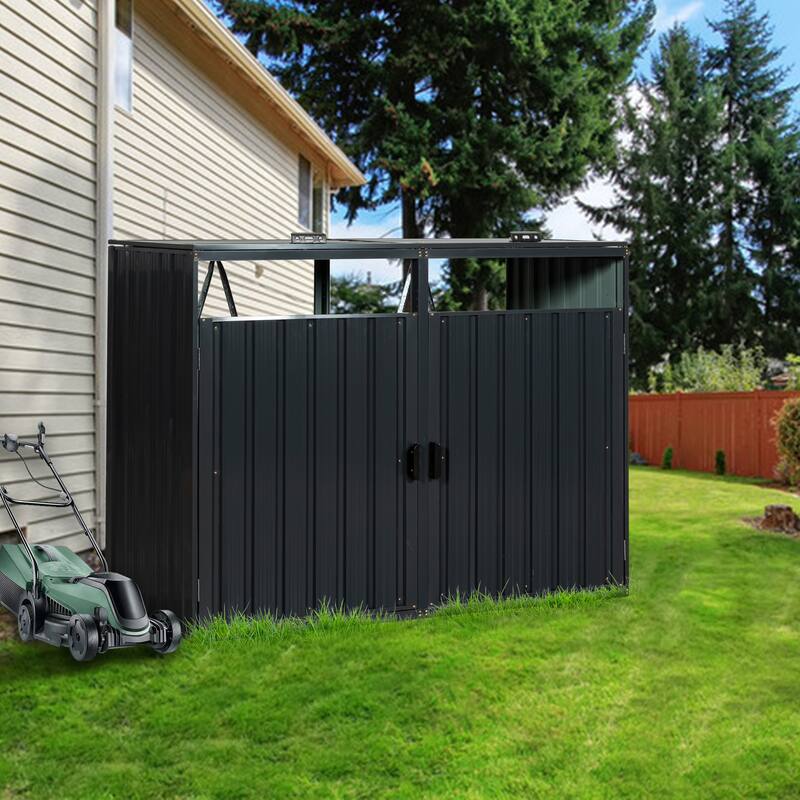 63 in. W x 31 in. D x 48 in. H Galvanized Steel Trash Can Storage Horizontal Storage Shed for 2-Trash Cans