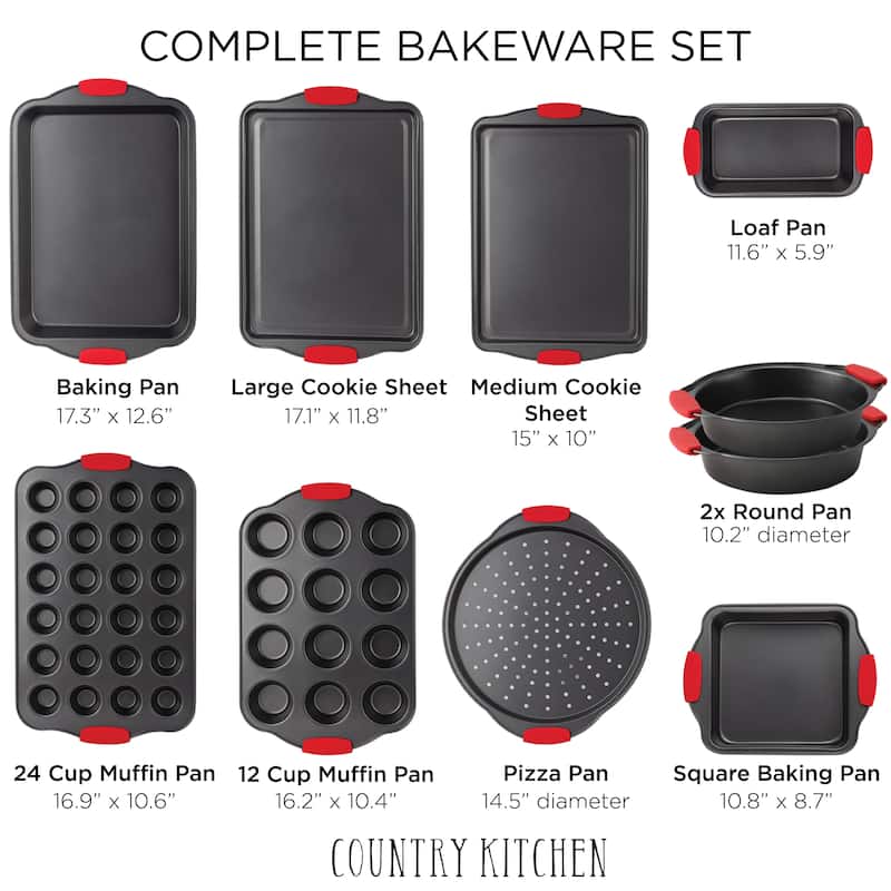 Country Kitchen Nonstick Stackable Bakeware Set - Durable, Easy Release Baking Set, Cream, 13 Pcs