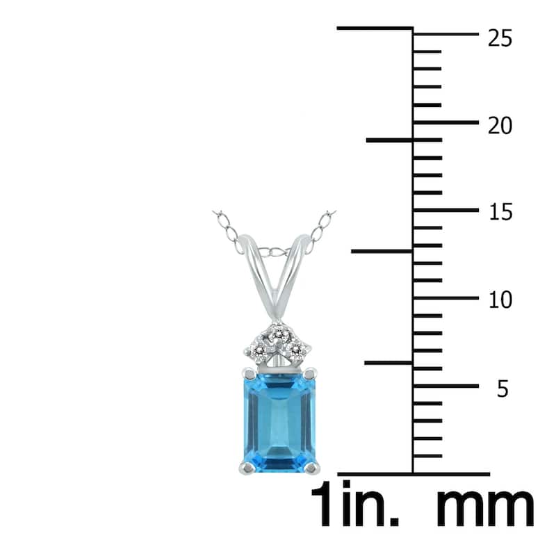 Marquee 14K White Gold 6x4MM Emerald Shaped Blue Topaz and Diamond Pendant