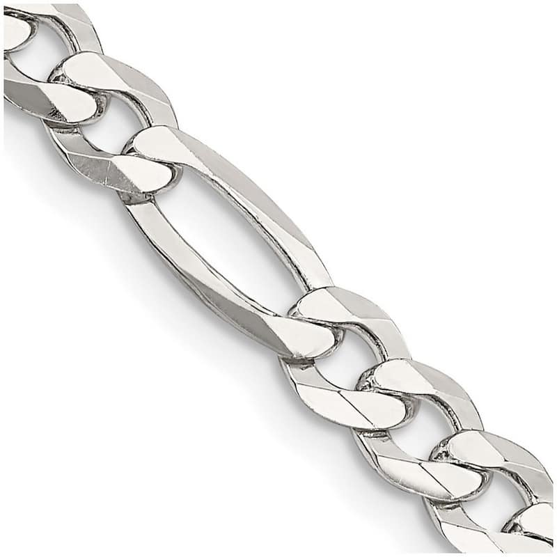Curata 925 Sterling Silver 5.5mm Polished Flat Figaro Chain Necklace