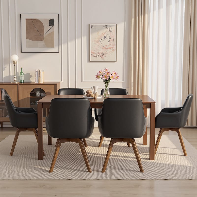 Swivel Upholstered Dining Chair Set of 2 Armchair with Beech Wood Legs - 33.3" H x 23.2" W x 22.4" D