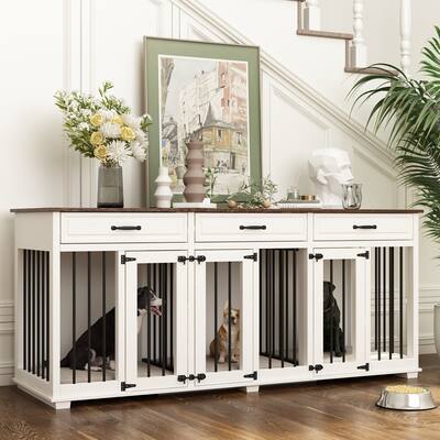 White Furniture-Style Dog Crate with Extra Storage and Secure Design