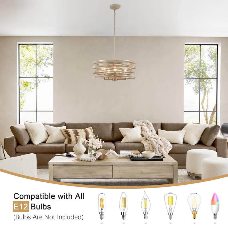 Farmhouse 5-Light Metal Drum Shape Pendant Light for Kitchen Island Entryway