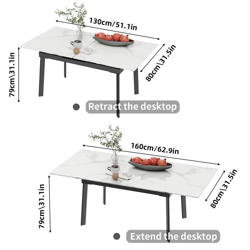 Sintered Stone and Iron Expandable Large Dining Table