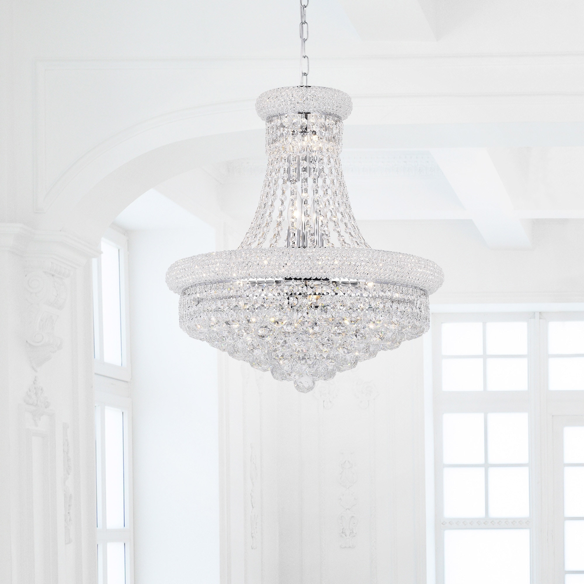 CWI Lighting Empire 14 Light 20in Chrome Down Chandelier with Crystals