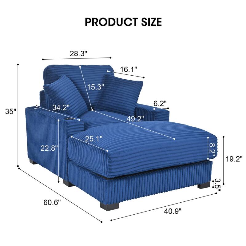 GDFStudio - Polyester 1-Seater 40.9"W Chaise Lounge with Tufted Back and Arm