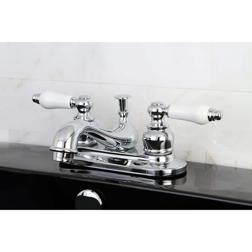 Kingston Brass Restoration Two-Handle 3-Hole Deck Mount 4 in. Centerset Bathroom Faucet