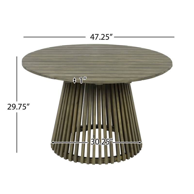 Roomfitters 3-Piece Acacia Wood Patio Set, 2 Modern Club Chairs & Dining Table, Grey Finish with Cream Cushions