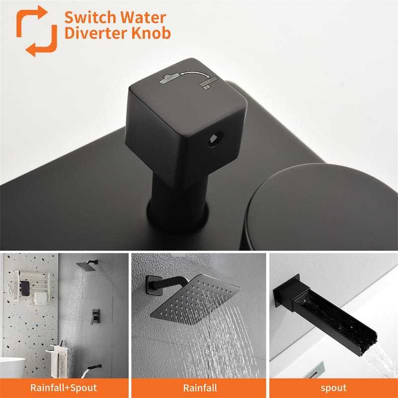 Wall Mounted Tub Shower Faucet with Rough-in Valve Rainfall Pressure Balance Shower System with Tub Spout
