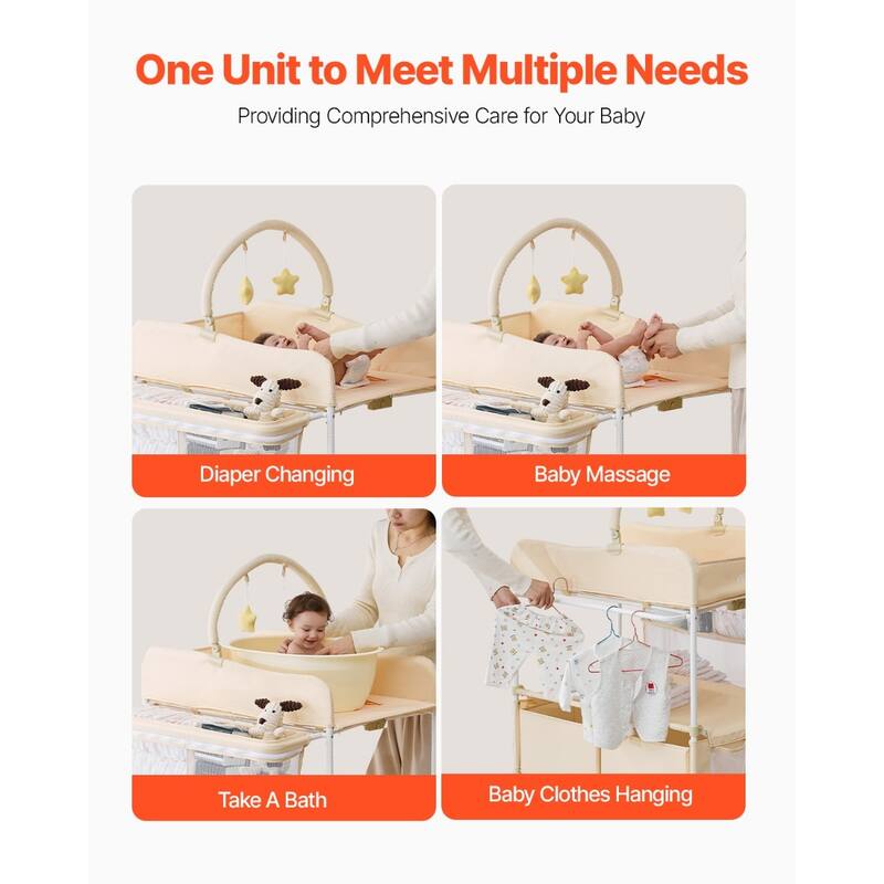 Oxford Fabric Changing Table with Adjustable Height and Storage - 30.00 x 29.53 x (39.57-42.52) in