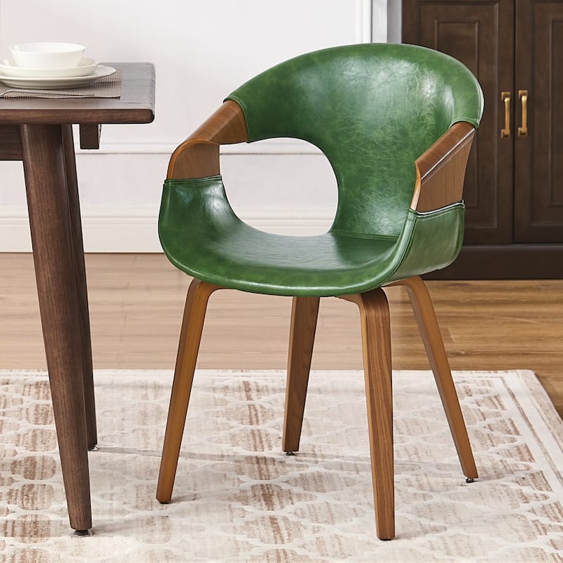 Art Leon Mid-century Modern Faux Leather Bentwood Dining Chair - Single - Green