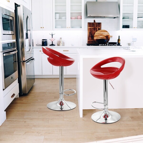 Cherry Red Set of 2 Alpha Contemporary Bombo Style Adjustable Barstool 