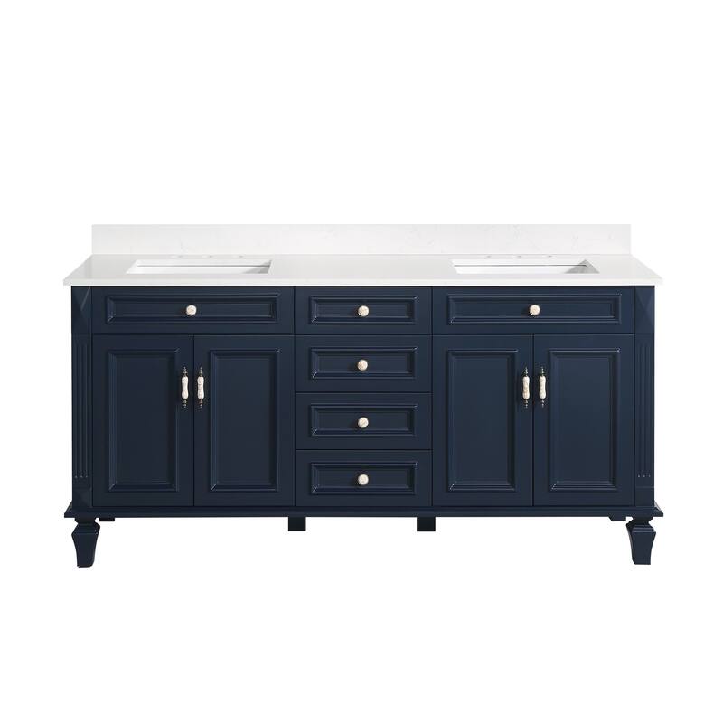 35'' H Solid Wood Bath Vanity with Stain-resistant Carrera White Quartz Top and Double Sink