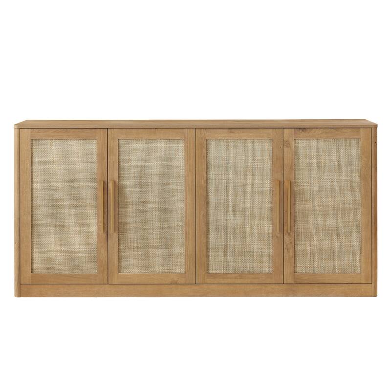 67"Rattan 4-Door Buffet Cabinet, Large Credenza Sideboard Buffet for Living Room, Hallway and Kitchen, 67"W x 15.75"D x 31.5"H