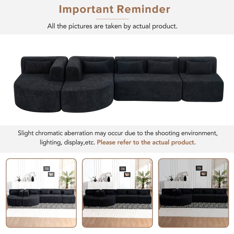 143.7" Polyester Sectional Sofa with 2 Chaise Lounges, Back Pillows
