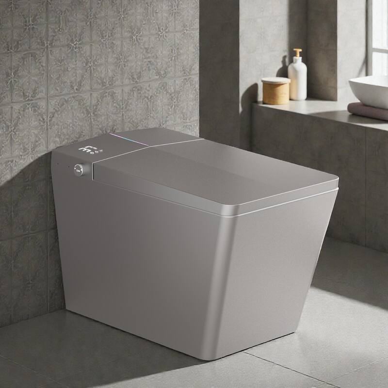 Square Smart Toilet with Built In Tank. Foot Sensor Lid. Auto Flush. Heated Bidet Seat. LED Display. Remote - Matte Grey