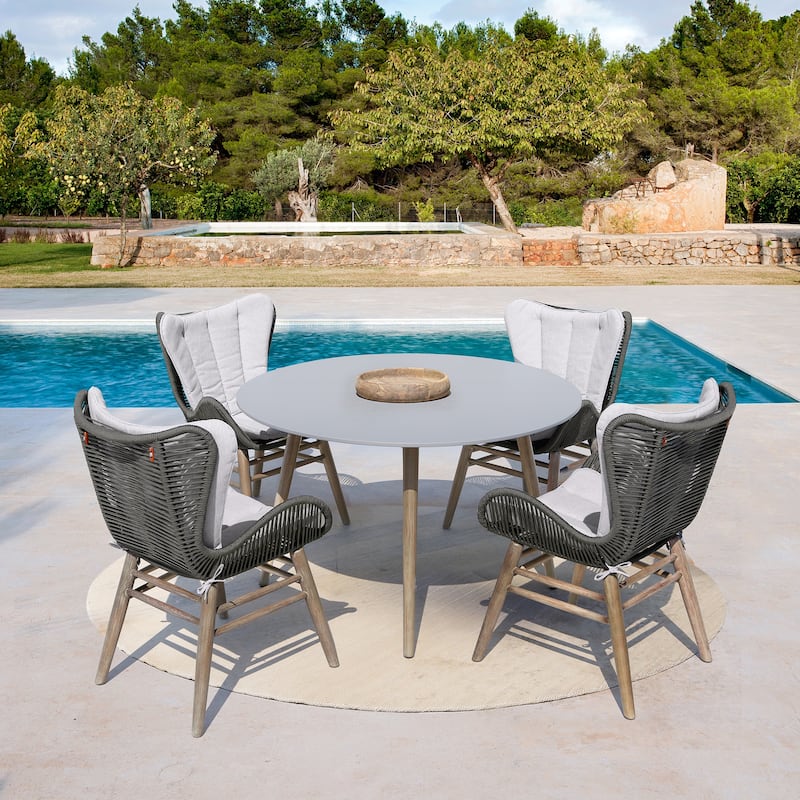 Fanny Solid Eucalyptus Wood & Rope Outdoor Patio Dining Chair