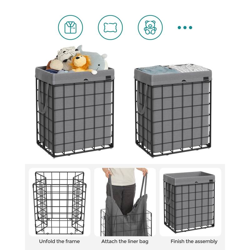 Laundry Hamper, 23.8 Gal (90L) Laundry Basket, Collapsible Clothes Hamper, Removable and Washable Liner, Metal Wire Frame